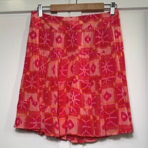 Anthropologie Danielle Duer Ikat Ella Tiered Mini Skirt Pink Orange Size M